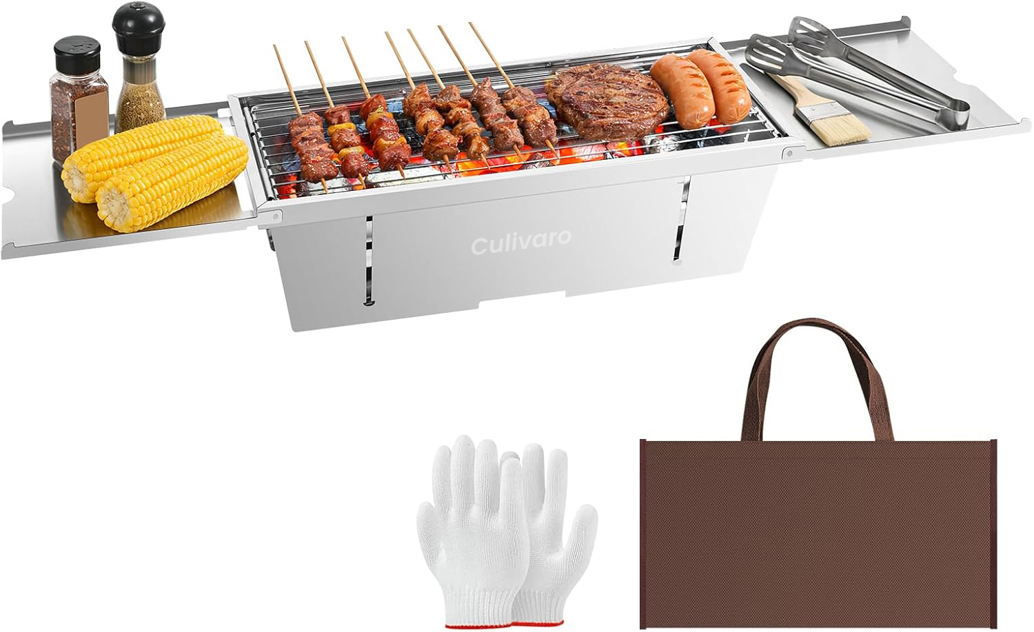 Culivaro Portable Charcoal Grill,  Stainless Steel